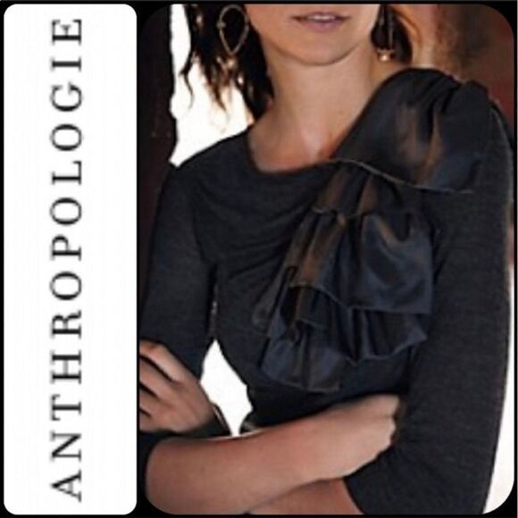 Anthropologie Deletta | NWT Volante bow top Heathered grey with black bow Size M - Picture 3 of 8